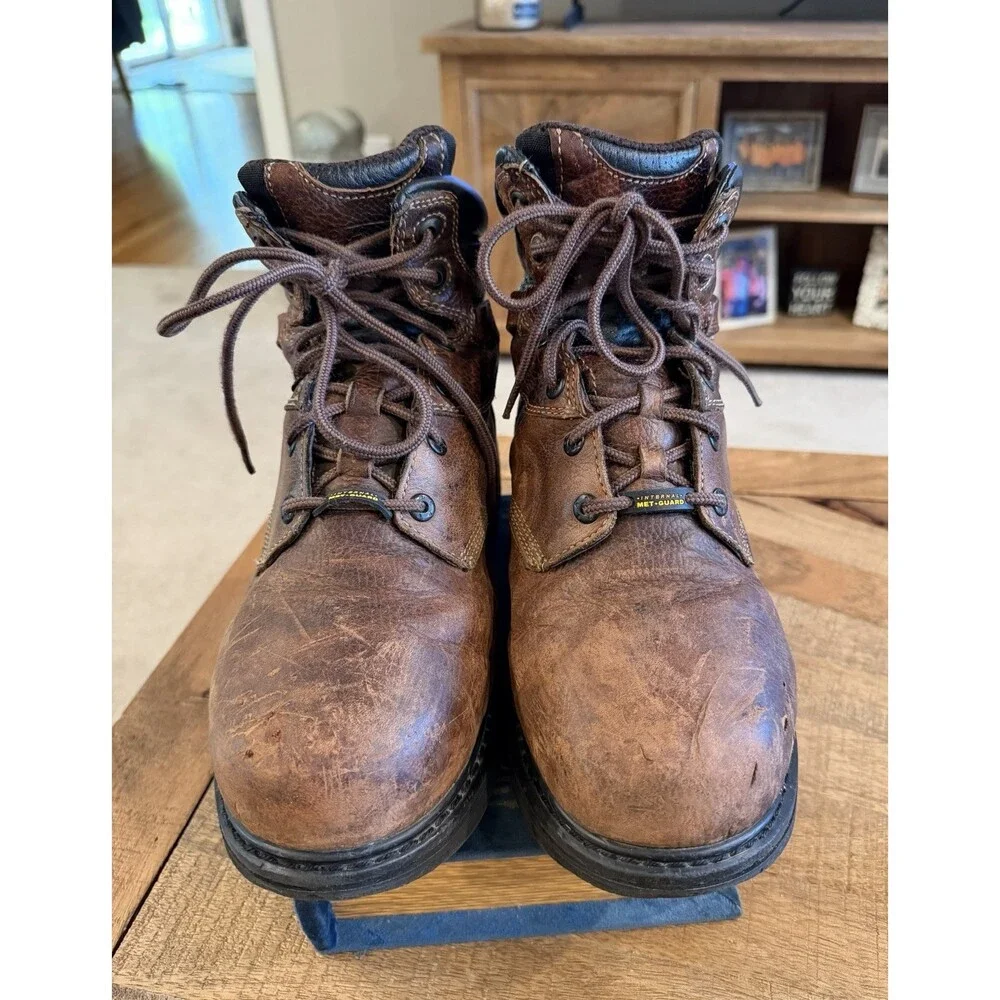 Timberland PRO Steel Toe Work Boots Brown Leather Mens 11M Internal Met